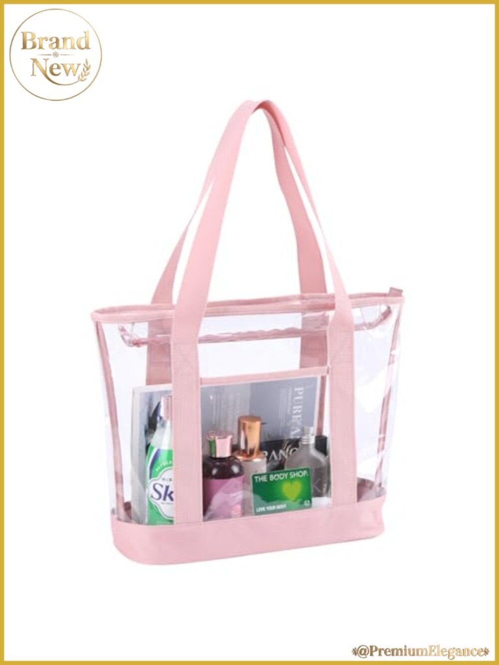 Clear Tote Bag with Zipper, Transparent PVC Shoulder Handbag for Work, Stadium